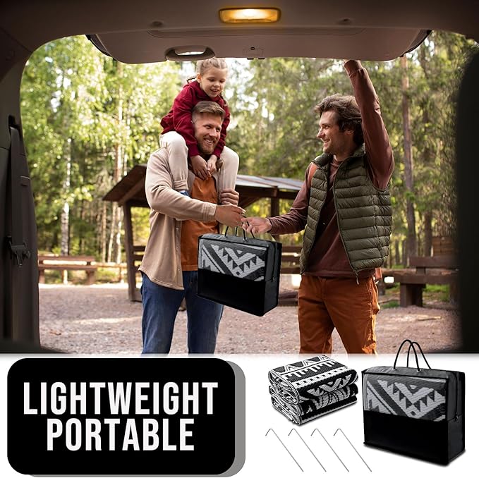 OLANLY Outdoor Rug Waterproof 9x18 ft, Reversible Outdoor Plastic Straw Rug, Boho Patio Rug, Indoor Outdoor Carpet, RV Mat Outside for Patio, Camp, Picnic, Balcony, Deck, Backyard, Black & White