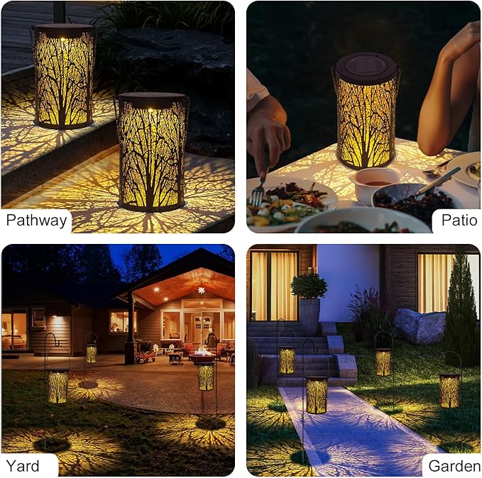 Solar Lanterns for Outdoor Waterproof, Hanging Solar Lights Gifts for Women Mom, Tree Lantern Hanging/Standing for Patio, Lawn, Tabletop, Garden Decorative LED Lantern Black Tree