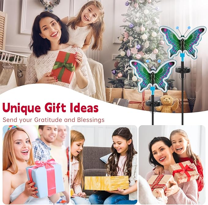 Solar Butterfly Lights Outdoor,Butterfly Solar Lights for Outside, Solar Garden Decor, Outdoor Garden neon Lights,Pathway Butterfly Lights (Light Blue,2pack)