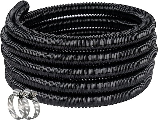 Pond Hose ID 1-1/2” × 10ft Black Corrugated Flexible Reinforced PVC Hose Vinyl Tubing for Pond Pump Fountain Garden Waterfall, Non-toxic & Kinkproof, with 2 clamps, 1.5 in 38mm id