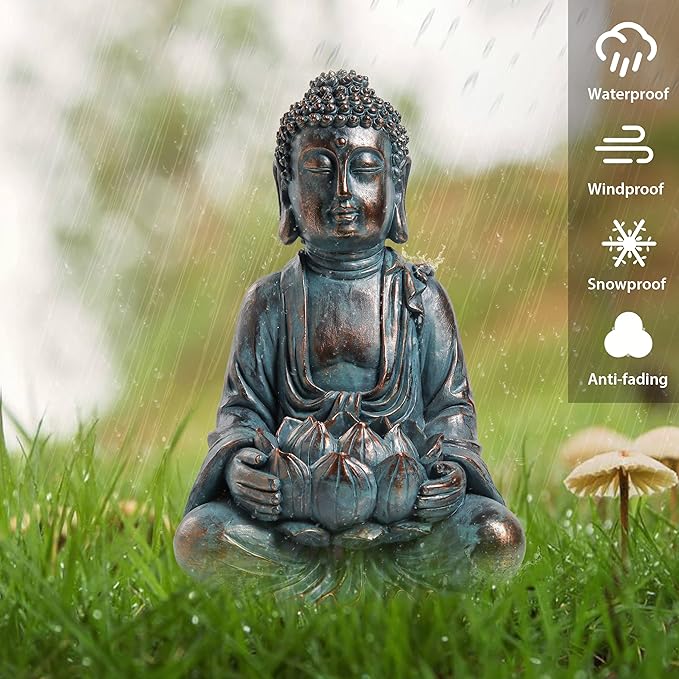 TERESA'S COLLECTIONS Meditating Buddha Statue for Garden Decor with Outdoor Solar Lights, Large Resin Outdoor Decor Garden Statue Sculpture Figurines for Home Lawn Yard Decor Gifts for Mom, 7.1''