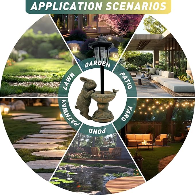 Rabbit Garden Statue with Solar Lantern - 15.8“ Outdoor Bunny Statue Bronze Resin Rabbit Figurines for Outside, Yard, Patio, Lawn Decor, Housewarming Gifts for Women, Mom