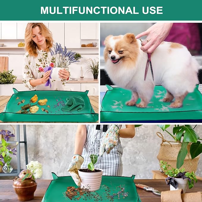 Plant Repotting Mat Waterproof Transplanting Floor Mat Indoor Gardening Potting Succulents Mat Portable Tray with Gardening Gloves - 39.4" x 29.5"