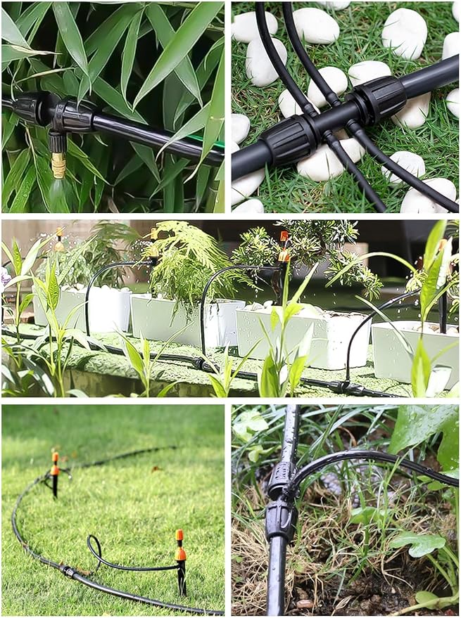 24 Pcs 1/2 inch Tubing Irrigation Fittings Kit, Kalolary Barbed Locked Connectors for Garden Lawn Drip Irrigation System(Switch Valves, T Connectors, Tees, Elbows, Ends, 1/2" to 1/4" tubing Reducers)