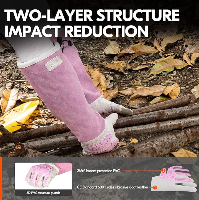 Vgo... 1-Pair Premium Geniune Goat Leather Extra-long Cuff Thornproof, Anti-abrasion, Anti-Impact Gardening Gloves (Size S, White, GA9659)