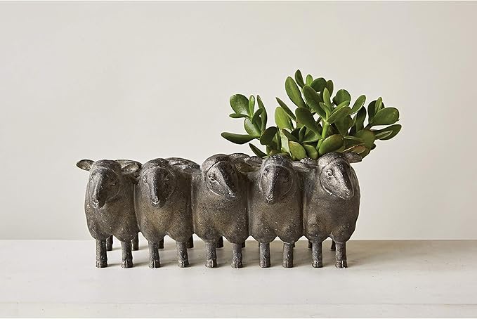 Creative Co-Op Resin Sheep Planter with Distressed Iron Finish