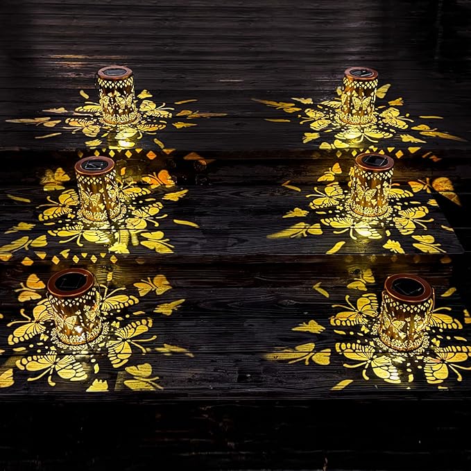 Solar Lanterns Outdoor Waterproof Butterfly Garden Decor Lantern Birthday Gifts for Women Mom Grandma, Hanging Lights Metal Decoration Outside for Yard, Patio, Backyard, Porch