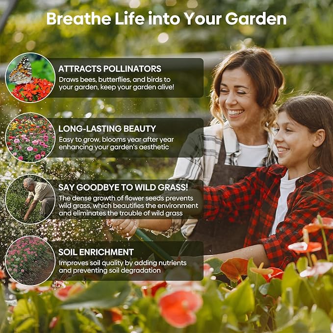 Wildflower Seeds Hummingbird and Butterfly Mix, 1 Oz, Package of 25,000+ Seeds, 24 Varieties Flowers Seeds to Plant Outside, Annual Perennial - Bulk Garden Seeds