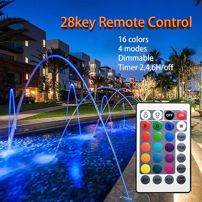 Colored Pond Lights with Timer, RGB Fountain Lights IP68 Waterproof Pond Light, Dimmable Outdoor Landscape Lights for Fish Tank Pond Fountain Garden, 3 Lights