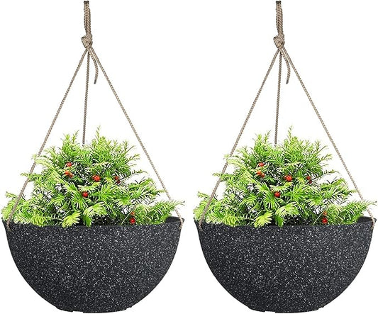 LA JOLIE MUSE Large Hanging Planters for Outdoor Plants - 13 Inch Hanging Basket for Patio Set of 2, Speckled Black