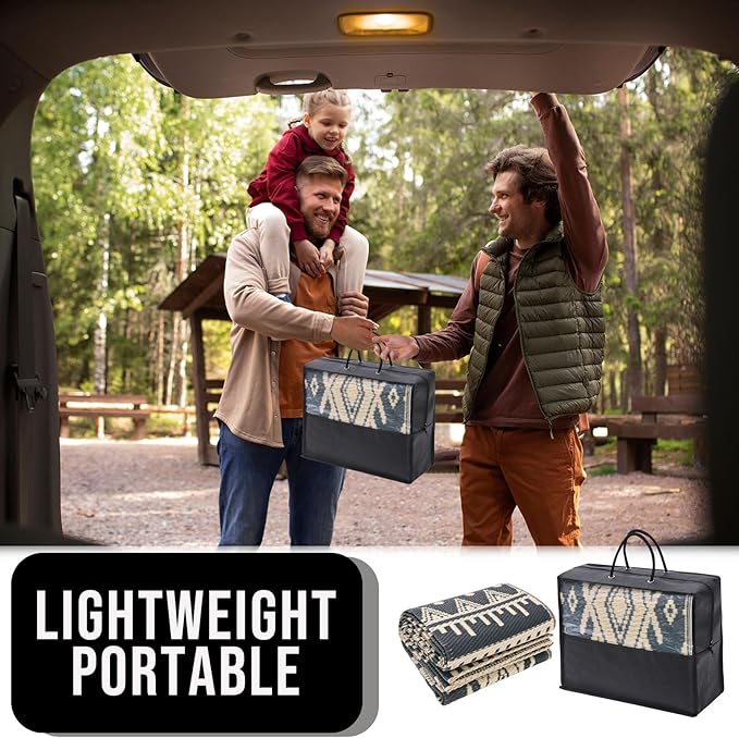 OLANLY Outdoor Rug Waterproof 5x8 ft, Reversible Outdoor Plastic Straw Rug, Boho Patio Rug, Indoor Outdoor Carpet, RV Mat Outside for Patio, Camp, Picnic, Balcony, Deck, Backyard, Black & Beige