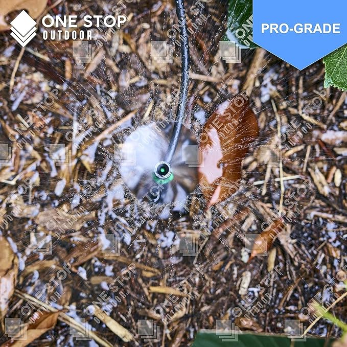 (50-Pack) - 1/4" Inch 360 Degree Drip Emitter On 6" Stake Sprayer Adjustable Flow 0-20 GPH, Fits 1/4 (4-6mm) Irrigation Tubing - Micro Bubbler Drippers for Drip Irrigation (50 Pack Dripper on Barb)