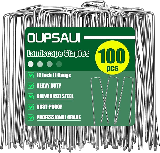12 Inch 11 Gauge Galvanized Landscape Staples Stakes for Decoration, 25/100/200pcs Garden Metal Stakes for Weed Barrier Fabric, Fence Stakes, Tent Stakes(12in,100pcs)
