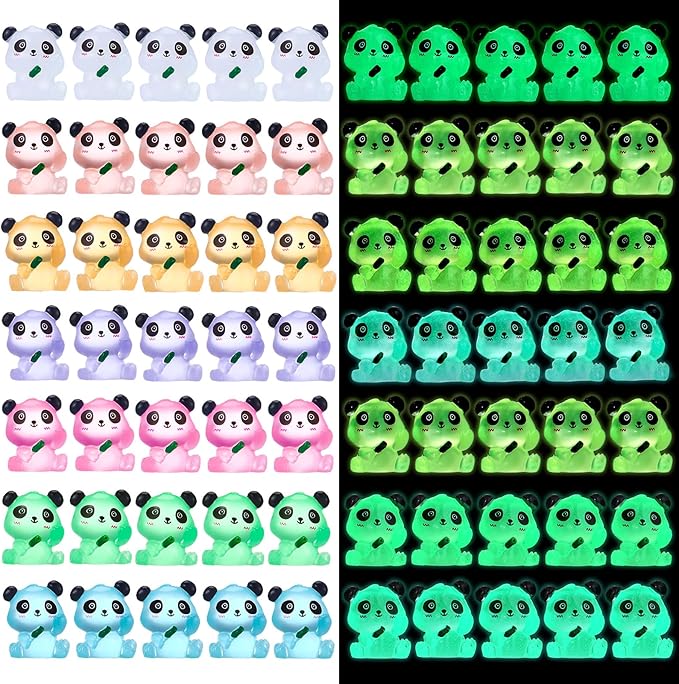 70Pcs Luminous Mini Resin Pandas, Tiny Resin Panda Figurines Miniature Resin Animals Figurines Glow in The Dark Mini Panda Figurines Bulk for Garden Landscape DIY Ornament Cake Topper Decor