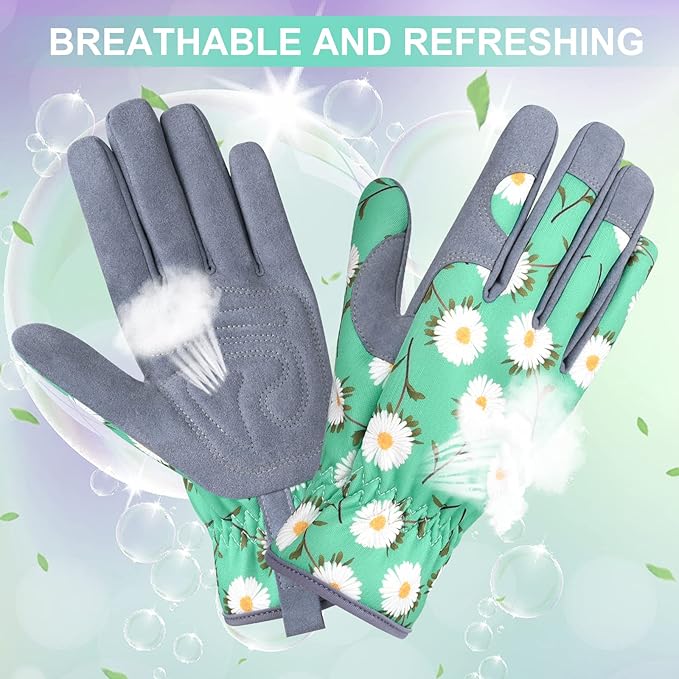 Womens Gardening Weeding Working Gloves, Leather Garden Glove for Women Thorn Proof No Stab for Digging, Planting,Pruning