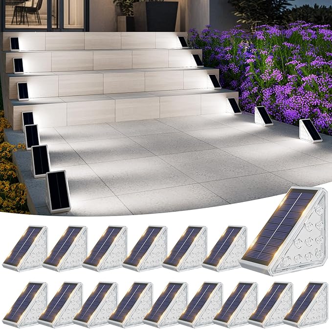 VOLISUN Solar Step Lights for Outside 16 Pack, Solar Stair Lights Outdoor Waterproof IP67, LED Outdoor Step Lights, Outdoor Stair Lights Decor for Deck, Front Step, Front Porch and Patio (Cool White)