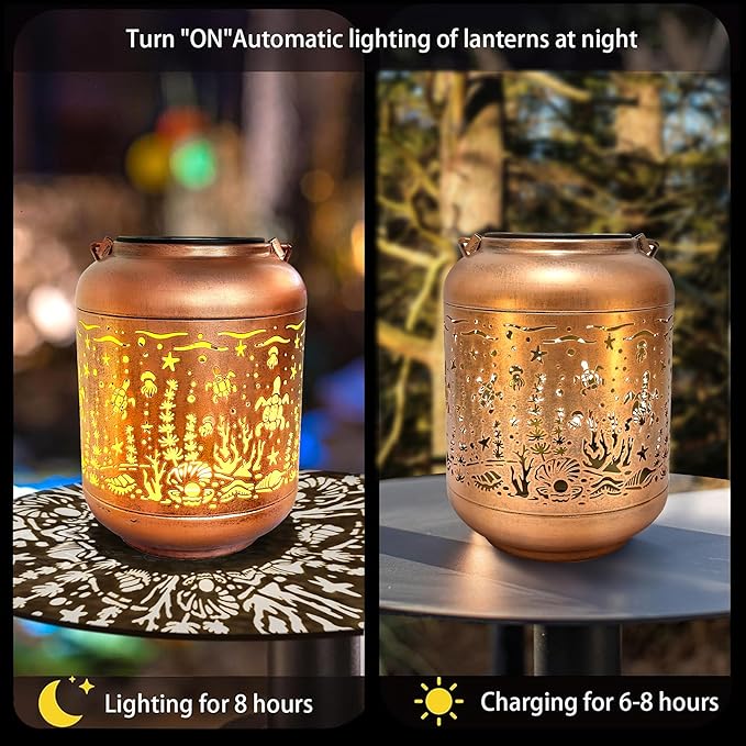 Outdoor Solar Lantern Ocean Element Waterproof Decorative Light Hanging Solar Light for Patio, Balcony, Backyard, Porch, Can be Used as a Gift for Mom and Grandma (Underwater World)