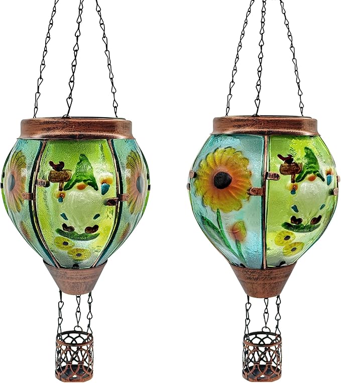 Solar Hot Air Balloon Lantern with Flame, Solar Hot Air Balloon Waterproof Lantern for Garden Farmhouse Decoration (GardenGnome2pcs)