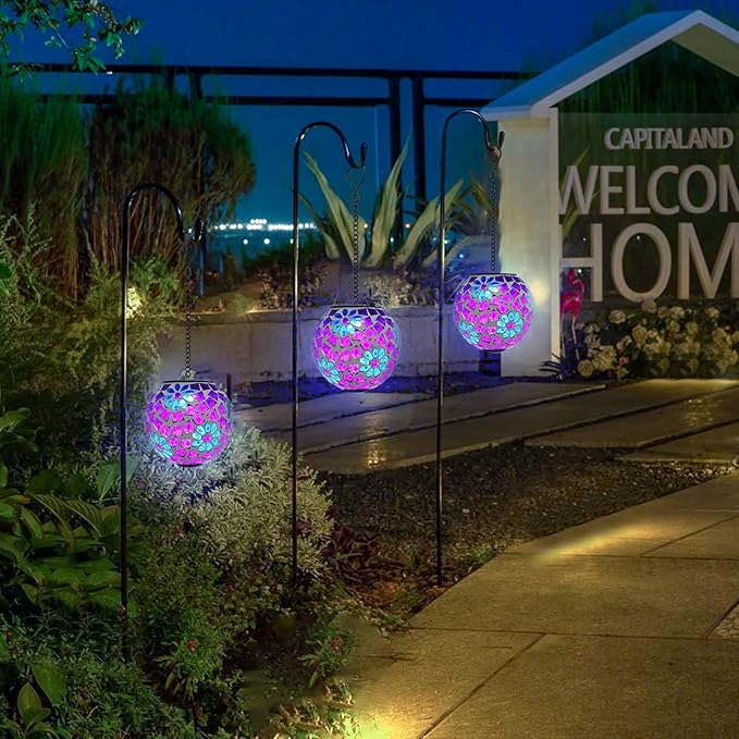 VCUTEKA Hanging Solar Lights Outdoor - Solar Powered Waterproof Landscape Lanterns with Mosaic Design for Patio, Yard, Garden and Pathway Decoration