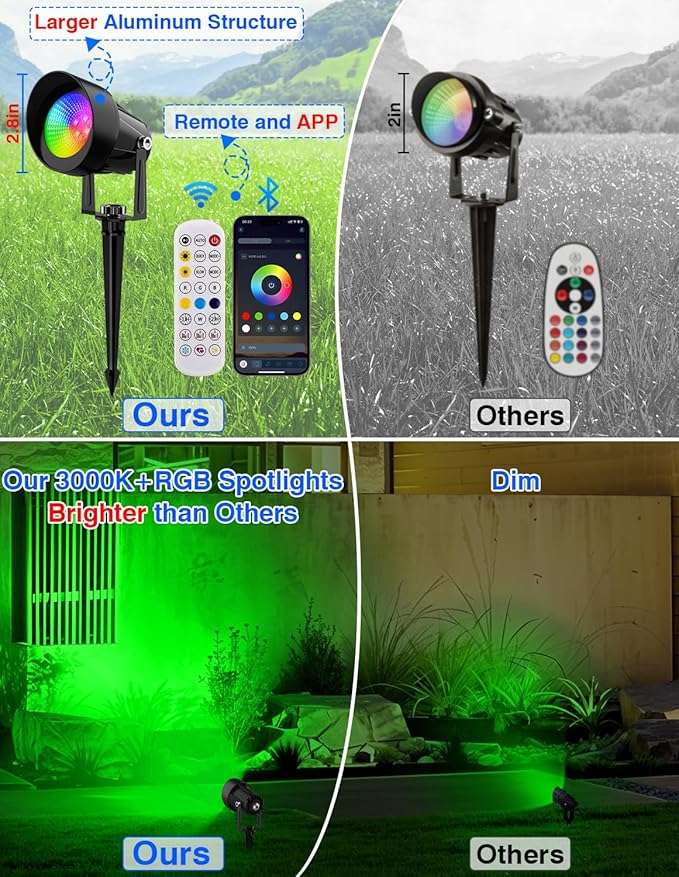 Spot Lights Outdoor, Smart RGBW LED Color Changing Landscape Lights with APP and Remote Control, Music Mode, DIY Scenes, Timing, IP65 Waterproof Spotlights Plug in for Yard Garden, 2 Pack