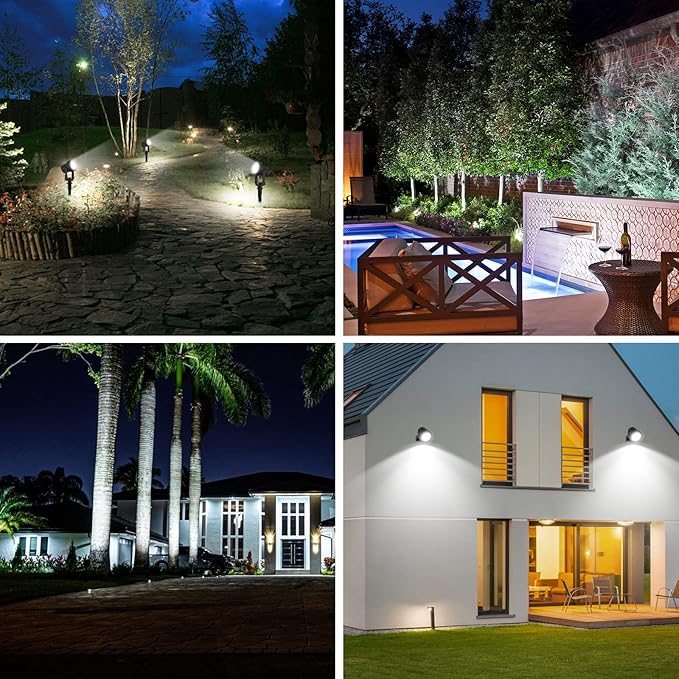 T-SUNUS Solar Landscape Spotlights, Solar Garden Spot Lights IP65 Waterproof 9.8ft Cable, 2000mAh Separated Solar Panel, Auto On/Off for Garden Driveway Pathway Pool Area (White 6000K)