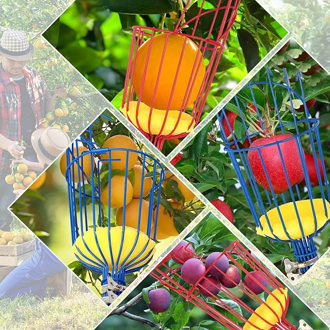 Fruit Picking Tool 2 Pieces, with Basket and 62.9-inch Fruit Picking Rod, The Rod can Connect up to 6 Parts, Reach a Length of 98 inches (with Storage Bag)