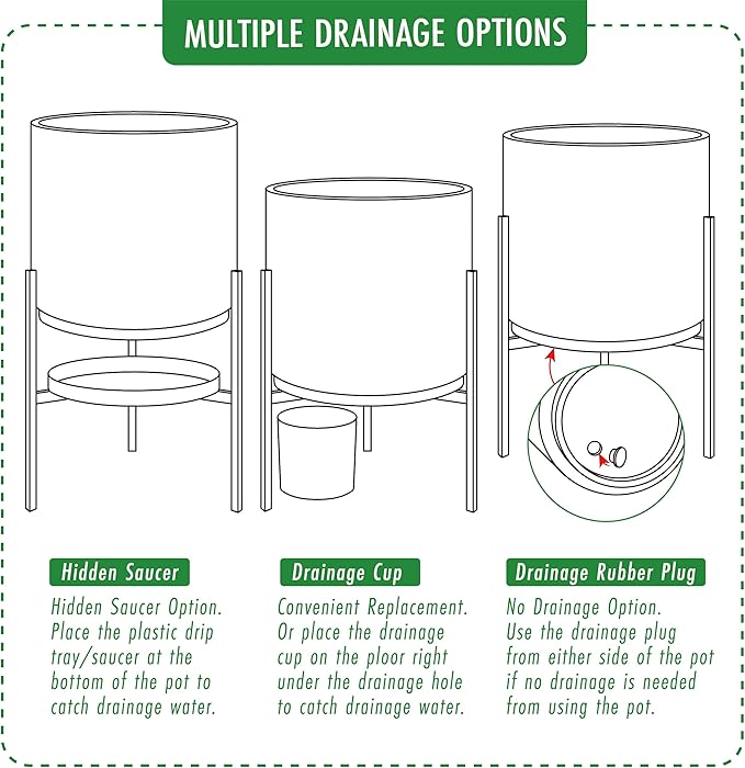 D'vine Dev Modern Black Plants Pot Cylinder Planter with Heavy Duty Stand, Medium 10 Inch Pot, 16.3 Inch with Stand Height, 96-T-B-2