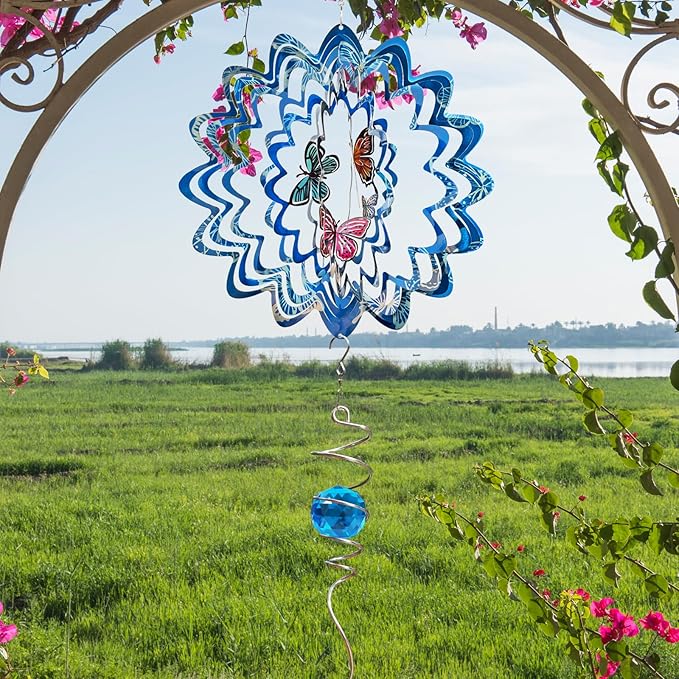 Butterfly Wind Spinner Outdoor, Wind Spinners for Yard and Garden, 3D Metal Butterfly Wind Catcher Decor Hanging Wind Sculpture Decoration, Butterfly Gift for Women Girl Mother Wife Grandma