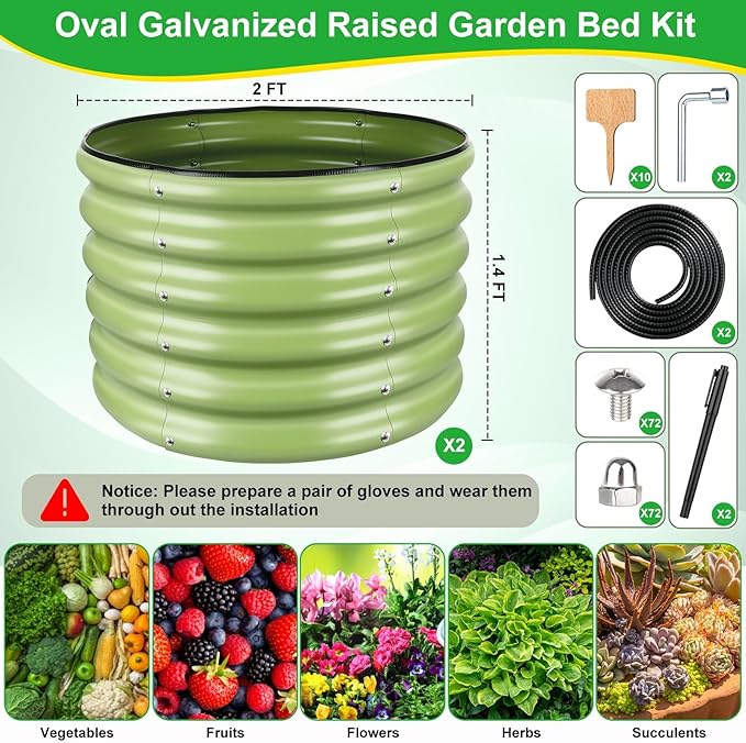 (2 Pack 2x2x1.4ft Galvanized Raised Garden Bed, Deep Metal Garden Bed, Large Raised Garden Beds Outdoor, Raised Beds for Gardening for Vegetables, Flowers, Fruits