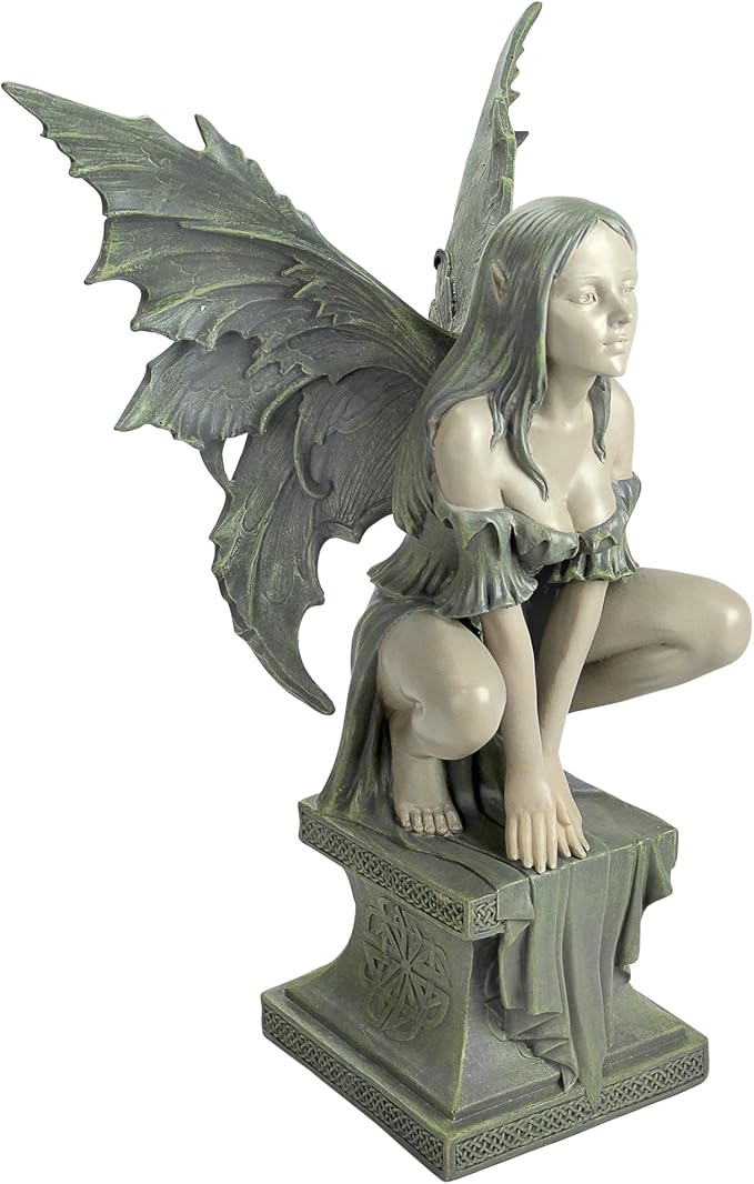Design Toscano Celtic Fairy's Perilous Perch Outdoor Garden Statue, Large, 19 Inch, Polyresin, Two Tone Stone