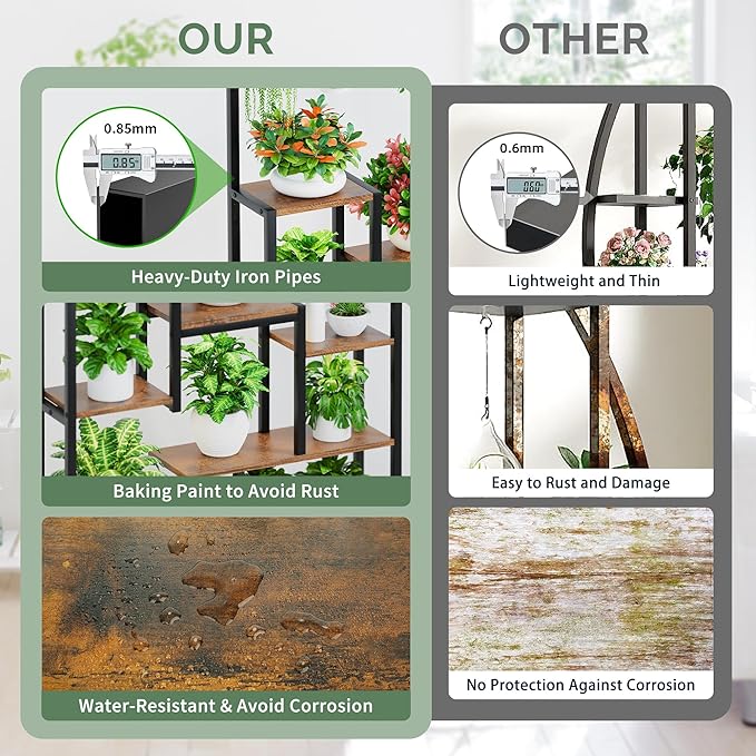 Tall Plant Stand Indoor with Grow Lights, 6 Tiered Metal Plant Stand for Indoor Plants Multiple, Large Plant Shelf Display Rack, Square Flower Plant Holder for Living Room, Patio (Black)