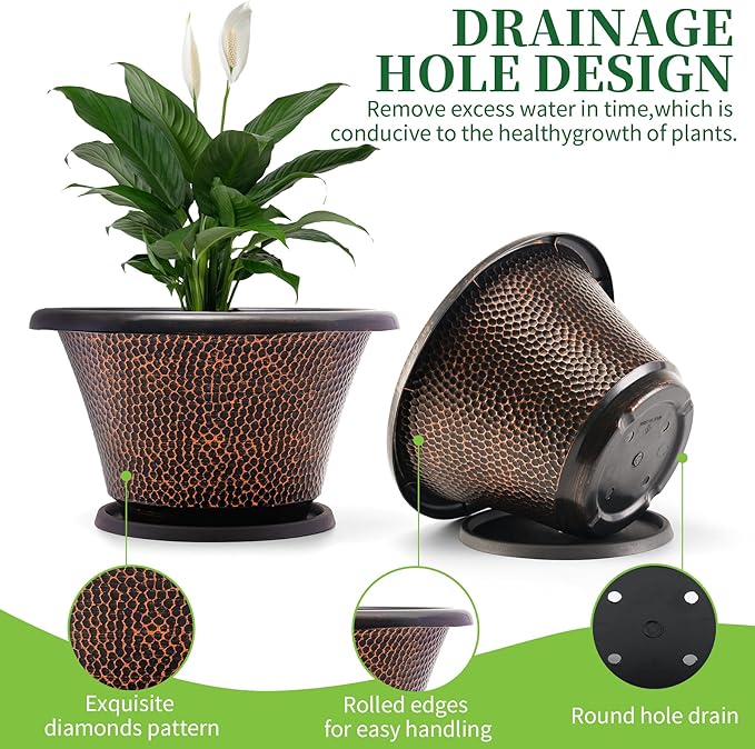 Quarut 11.8 Inch Pots for Plants,4 Pack Large Plant Pot,Flower Pots with Drainage Hole & Saucer,Modern Planters for Indoor Outdoor Plants,Decorative Resin Garden Pots for Planting Medium Large Plants