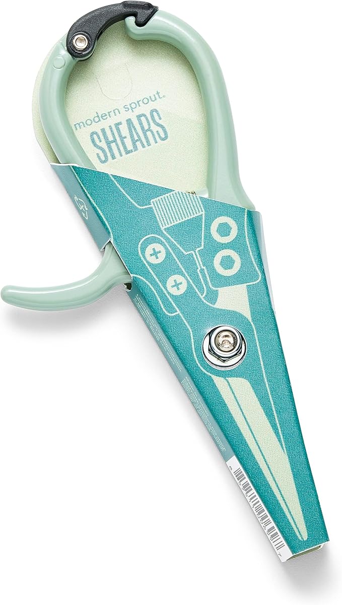 Modern Sprout Pruning Shears for Gardening, Herb Snips, Flower Cutting Scissors, Indoor Plant Shears, Lightweight, Ergonomic, Carbon Steel Blade, Easy-Lock Safety-Catch, Aesthetic, Green, Micro-tip