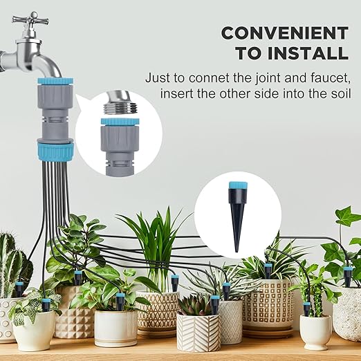 Drip Irrigation System Automatic Micro Drip Kit with 10 Drip Nozzles 52FT Irrigation Tubing Hose Garden Watering System for Flower, Potted Plants, Vegetable, Greenhouse