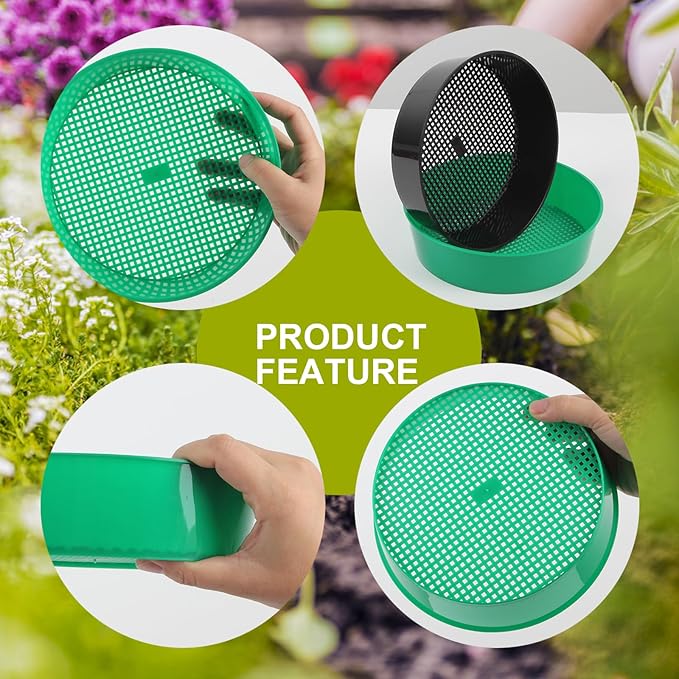 Gardening Sand Soil Compost Sifter,4 Pack Rock Garden Sieve Soil Sifter, Round Plastic Soil Sifting Pan Sand Sifter Set for Home Plant Gardening Sieve Work of Small Gravel, Soil, Sand