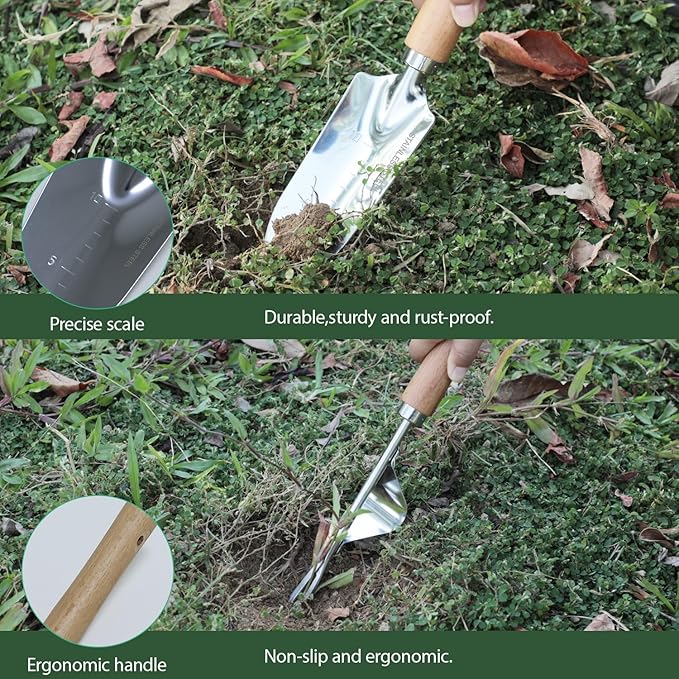 Garden Tool Set, 2 Pieces Stainless Steel Heavy Duty Garden Tools, Gardening Kit with Ergonomic Wooden Handle, Durable Garden Tools for Gardening, Gardening Gifts for Women