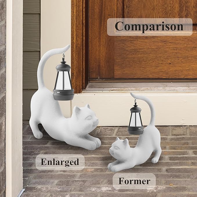 Solar Cat Garden Statue 15 Inch Porch Patio Decor for Outside Yard Decoration Outdoor Unique Housewarming Gardening Birthday Gifts for Cat Lovers Women Grandma