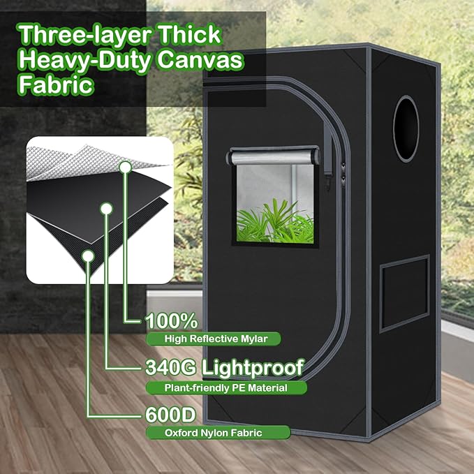 24"x24"x55" Grow Tent for Indoor Plants 600D Mylar Hydroponic High Reflective GrowTents for Plant Fruit Flower Veg Growing