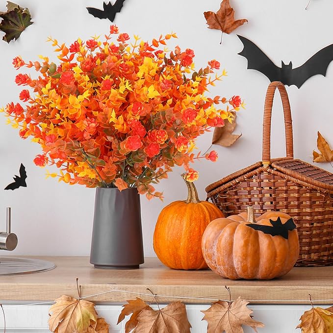 12 Bundles Artificial Fall Flowers Outdoor,No Fade Fake Plastic Flowers,Faux Autumn Plants for Thanksgiving Xmas Decor,Hanging Planters Indoor Outside Garden Porch Window Box Home Wedding