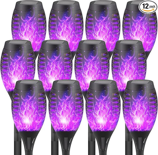 12-Pack Solar Flickering Flame Torches – Waterproof Solar Garden Lights, Outdoor Solar Lights for Yards, and Flame Torches for Patio and Pathway Decorations
