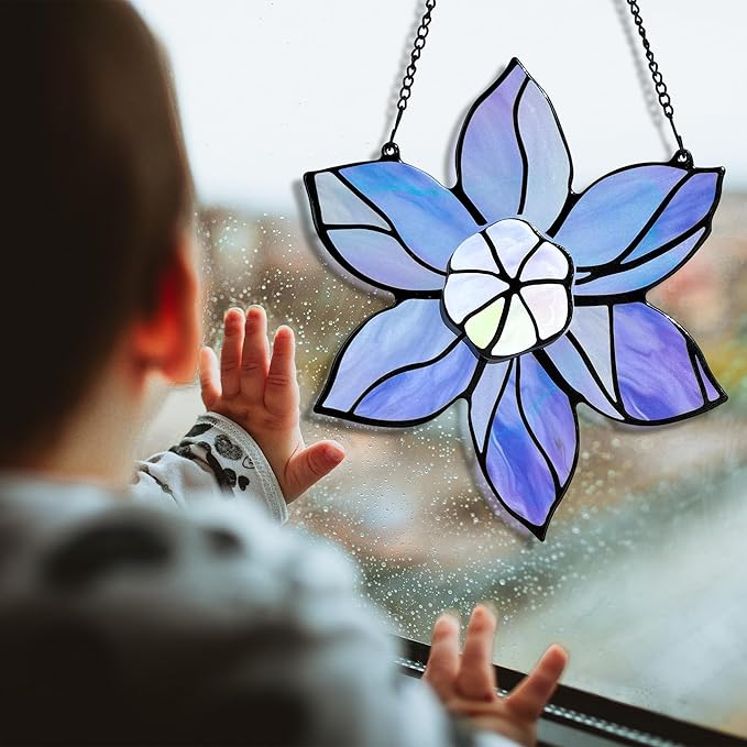 Stained Glass Window Hanging - Double-Layered Flowers Stain Glass Decoration Sun Catchers Indoor Window,Floral Suncatcher Gift for Mom Grandma Nana Aunt
