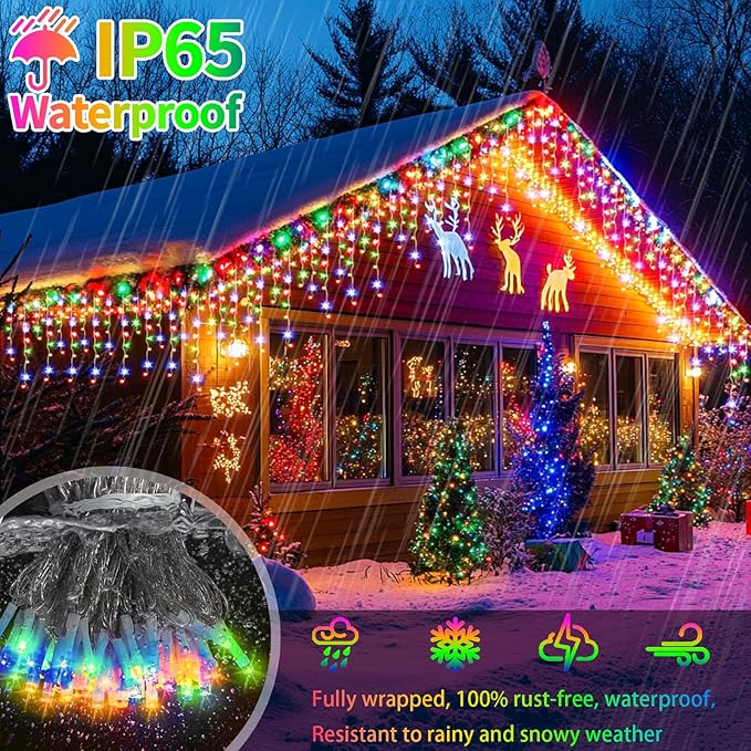 XZAI 800LED 72FT, Fairy Icicle String Lights, Plug-in, Multi-Color & Cool White, Christmas Party Decors, Remote, 8 Modes, Timer, Dimmable, IP65 Waterproof, Hanging for Outdoor & Indoor Use