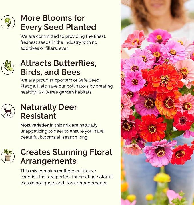 Eden Brothers Jellybean Flower Mixed Seeds for Planting, 1/4 lb, 120,000+ Seeds with Zinnia, Cornflower, Cosmos, Calendula, Attracts Pollinators, Plant in Spring or Fall, Zones 3, 4, 5, 6, 7, 8, 9, 10