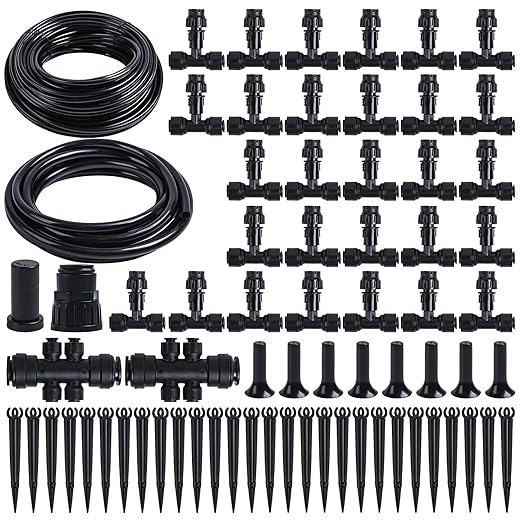 Drip Irrigation System Kit,197FT/60M Garden Watering System with Hose Distribution Tubing Drip Emitters Connectors,Automatic Drip Irrigation Kit for Plant,Greenhouse, Yard,Lawn,Patio