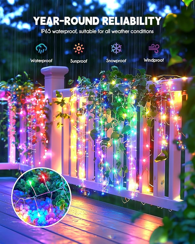 Brightown Solar String Lights for Outside, 2 Packs Total 39.2Ft 480 LED Solar Fairy Lights for Outdoor Waterproof with 8 Modes for Patio Party Garden Yard Home, Multicolor
