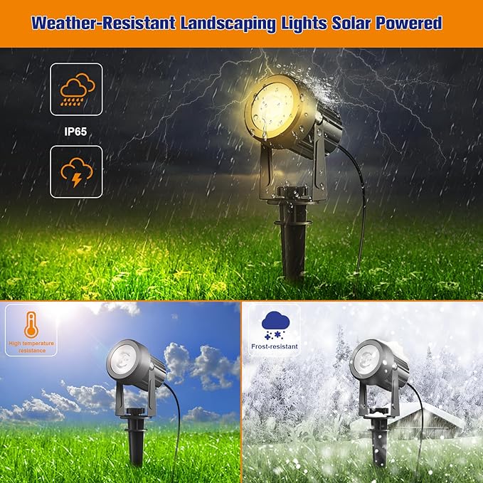 APONUO Solar Spot Lights Outdoor 6-in-1 Landscape Lighting Dusk to Dawn Solar Uplights IP65 Waterproof 9.8ft Cable Outdoor Spot Lights for Yard Pathway Garden Tree Decoration (Warm White)