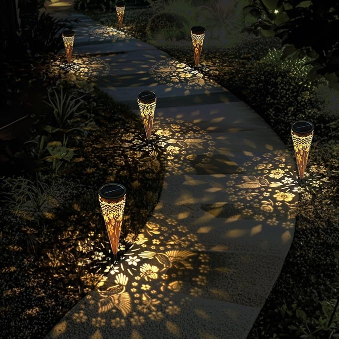 KAIXOXIN Solar Garden Lights, Metal Hummingbird Pathway Lights, Outdoor Landscape Lighting for Patio, Backyard, Walkway (Hummingbird, 2)
