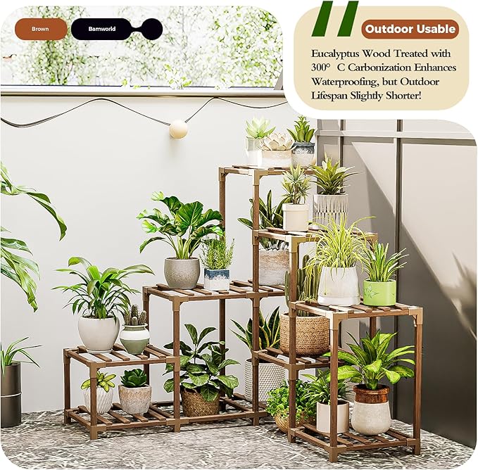 Bamworld Plant Stand Indoor Corner Plant Shelf Outdoor for Multiple Plants Wood Flower Stand Ladder Plant Table for Plant Pots for Window Garden Balcony Living Room