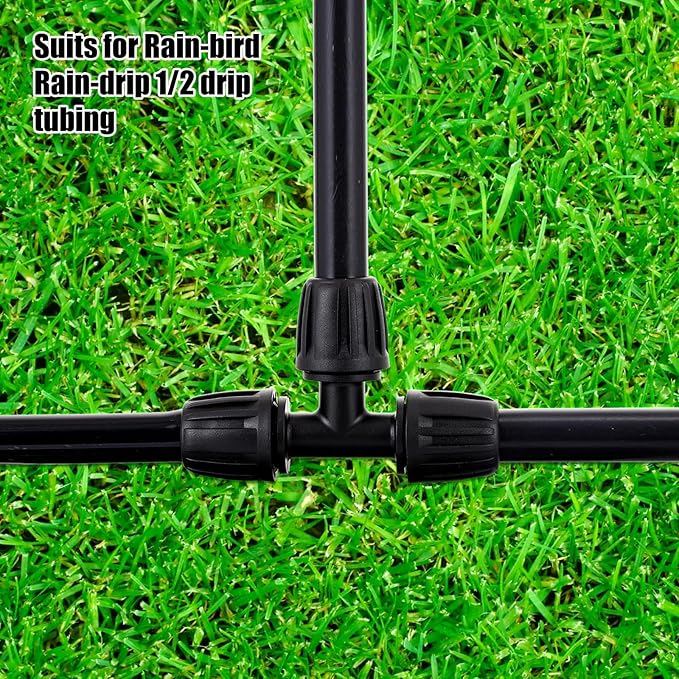 12pc 1/2 inch Irrigation Fittings Tee Connectors,Anti-Drop Lock Barbed Tee Connectors for (1/2" ID x0.6-0.63" OD) Drip Tubing Drip Irrigation Fittings