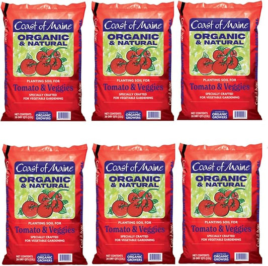 Coast of Maine Tomatoes and Veggies, 20qt (Pack of 6) Organic and Natural Planting Soil, Crafted for Vegetable Gardens and Organic Growers